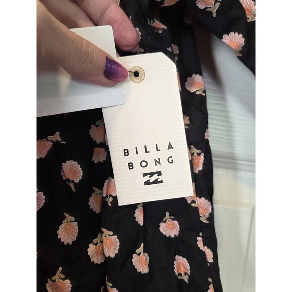 Billabong Breezy Palms Black Pebble Cotton Sundress Puff Sleeves Romantic NWT XL - Picture 15 of 16